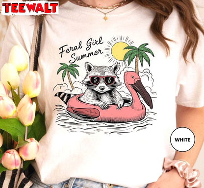 Funny Raccoon Unisex Hoodie, Comfort Feral Girl Summer Shirt Long Sleeve