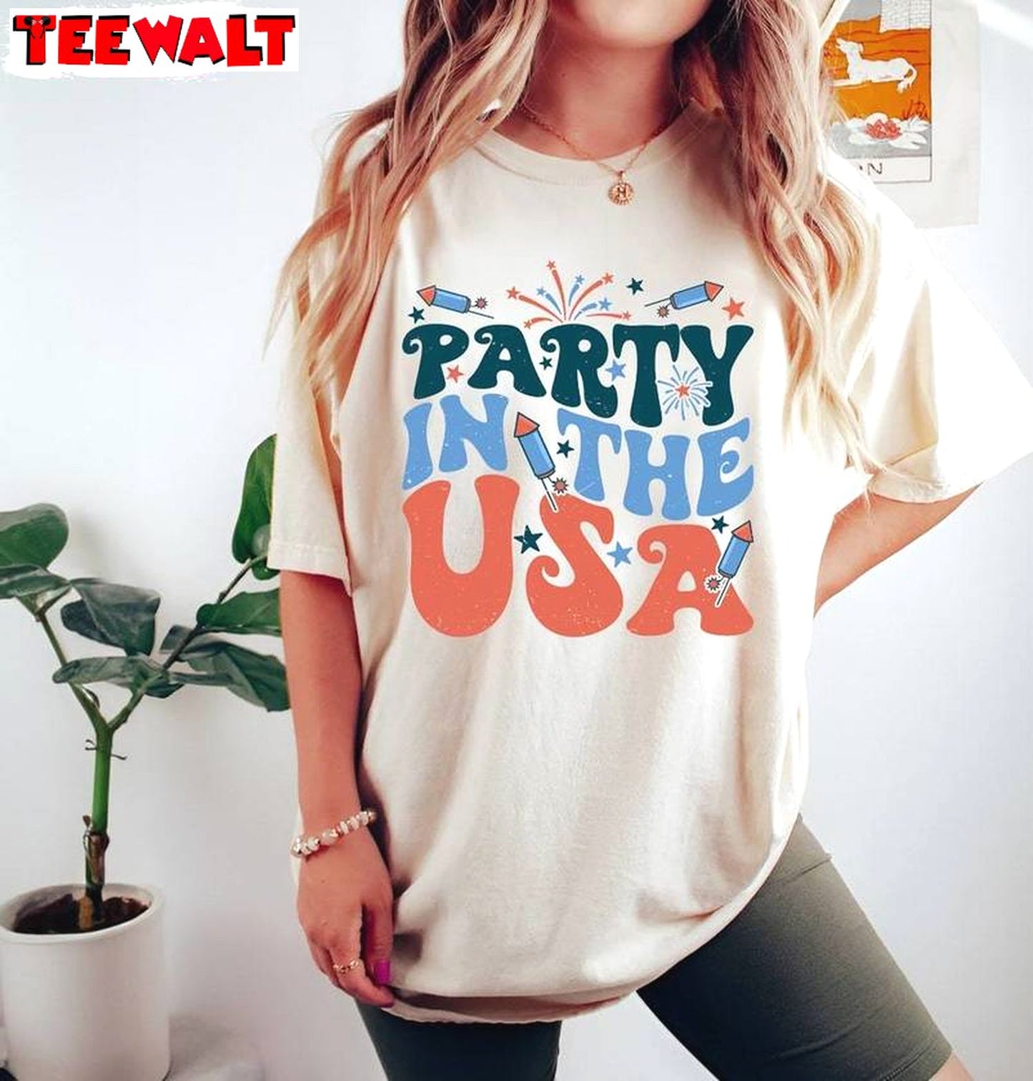 Cool Design Party In The Usa Shirt, Groovy Memorial Day Crewneck Long Sleeve