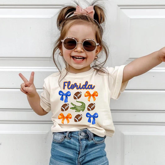 Toddler Florida Football Game Day Shirt With Bow, College Team Style