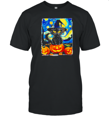 Halloween Black Cat Van Gogh The Starry Night T-Shirt