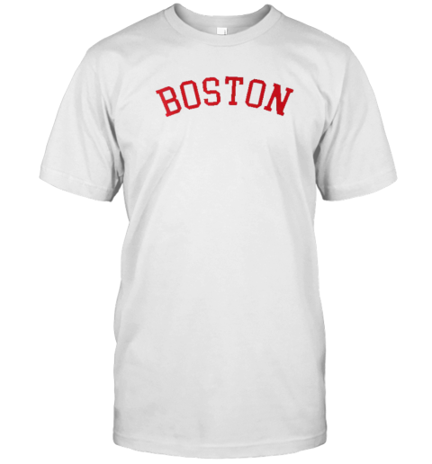 Boston Ma Varsity Style Red Text T-Shirt