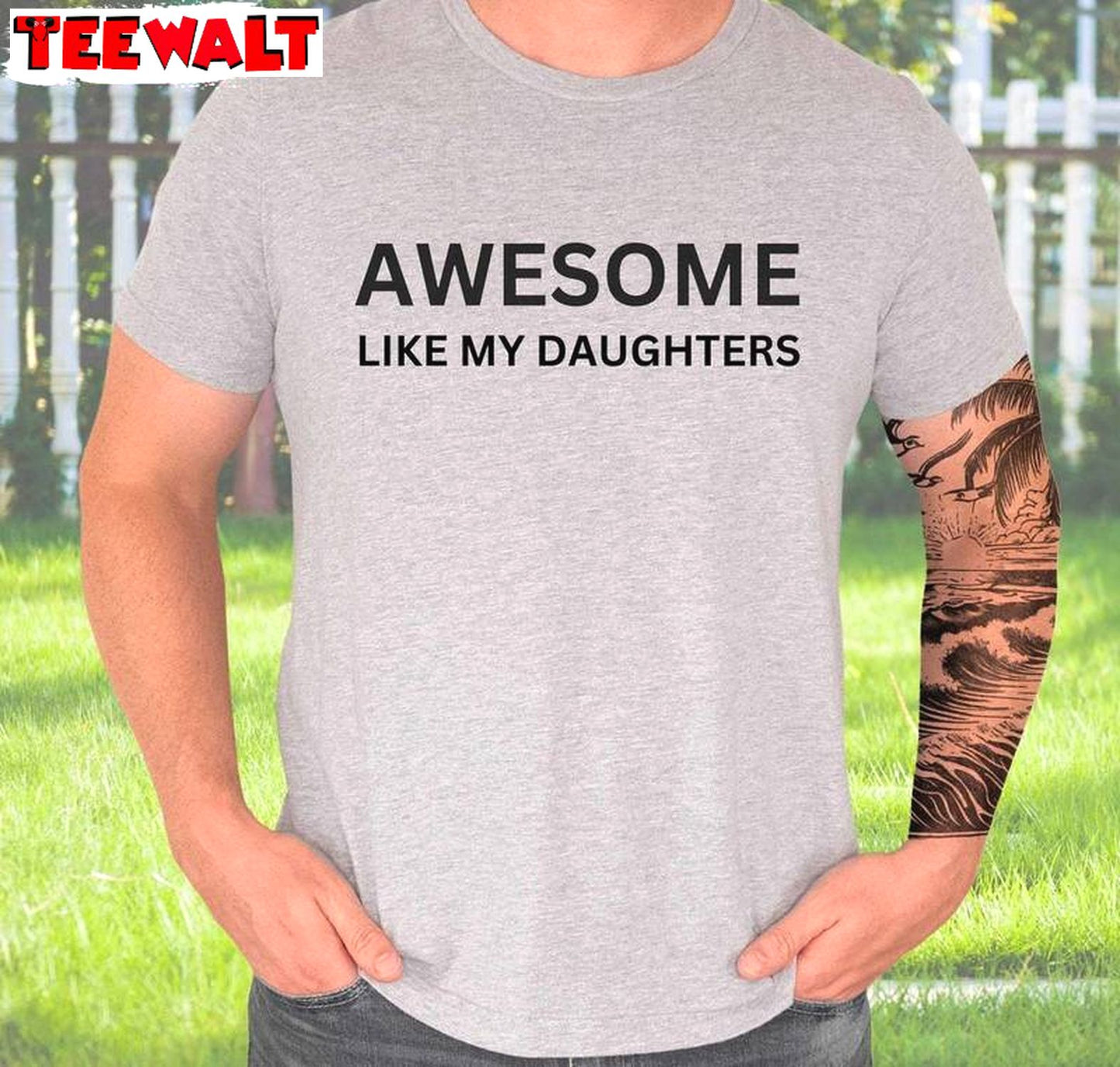 Funny Fathers Day T Shirt, Awesome Like My Daughter Modern Shirt Long Sleeve