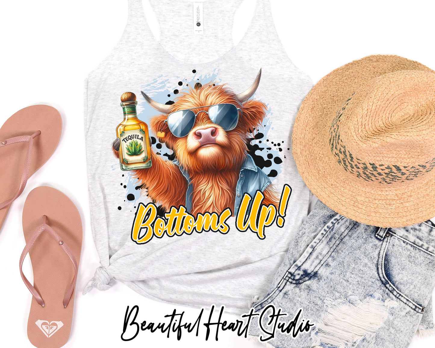 Bottoms Up Tequila Highland Cow Shirt