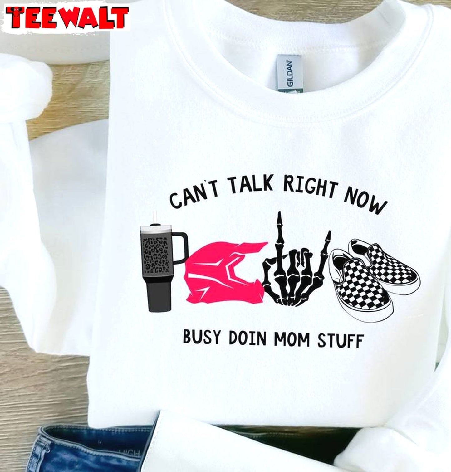 Busy Doing Mom Stuff Shirt, Moto Mom Mothers Day Long Sleeve Crewneck Sweatshirt