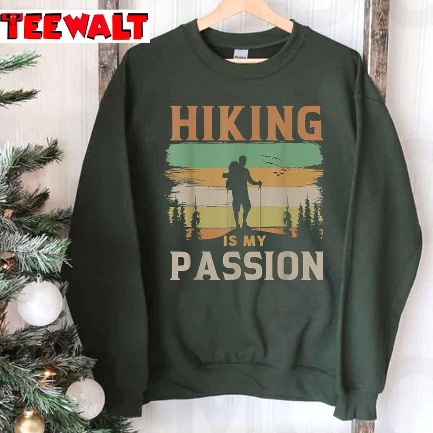 Hiking Is My Passion Retro Sunset Hiker Silhouette Unisex Hoodie