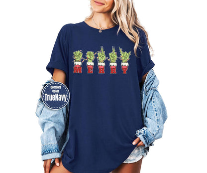 Grinch Hand Asl Merry Christmas Sign Language Tee For Her