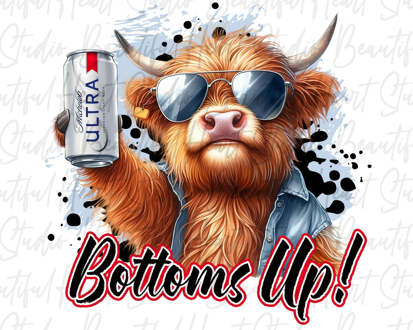 Bottoms Up Ultra Beer Highland Cow Shirt