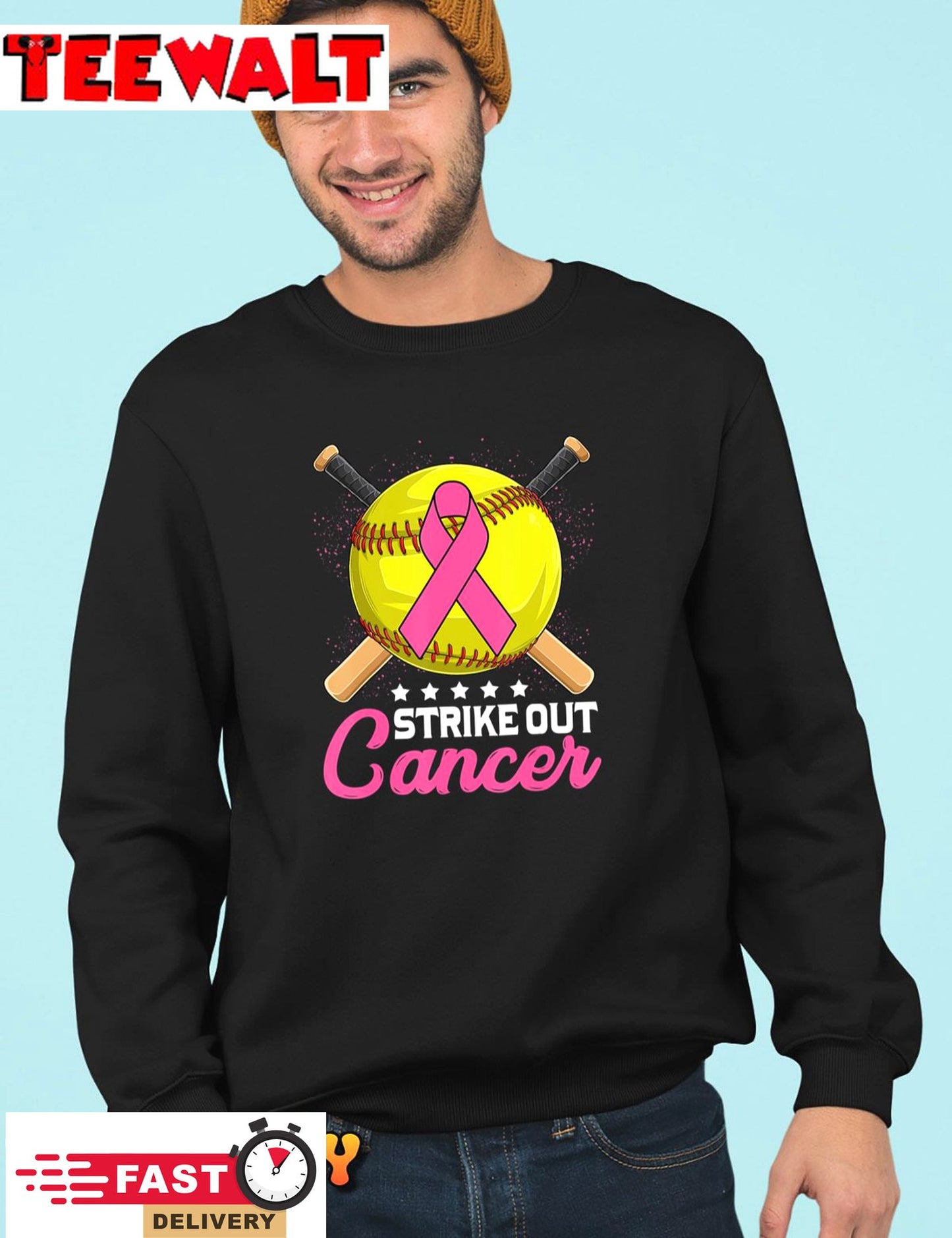 Strike Out Breast Cancer Awareness Day Pink Ribbon Softball T-Shirt