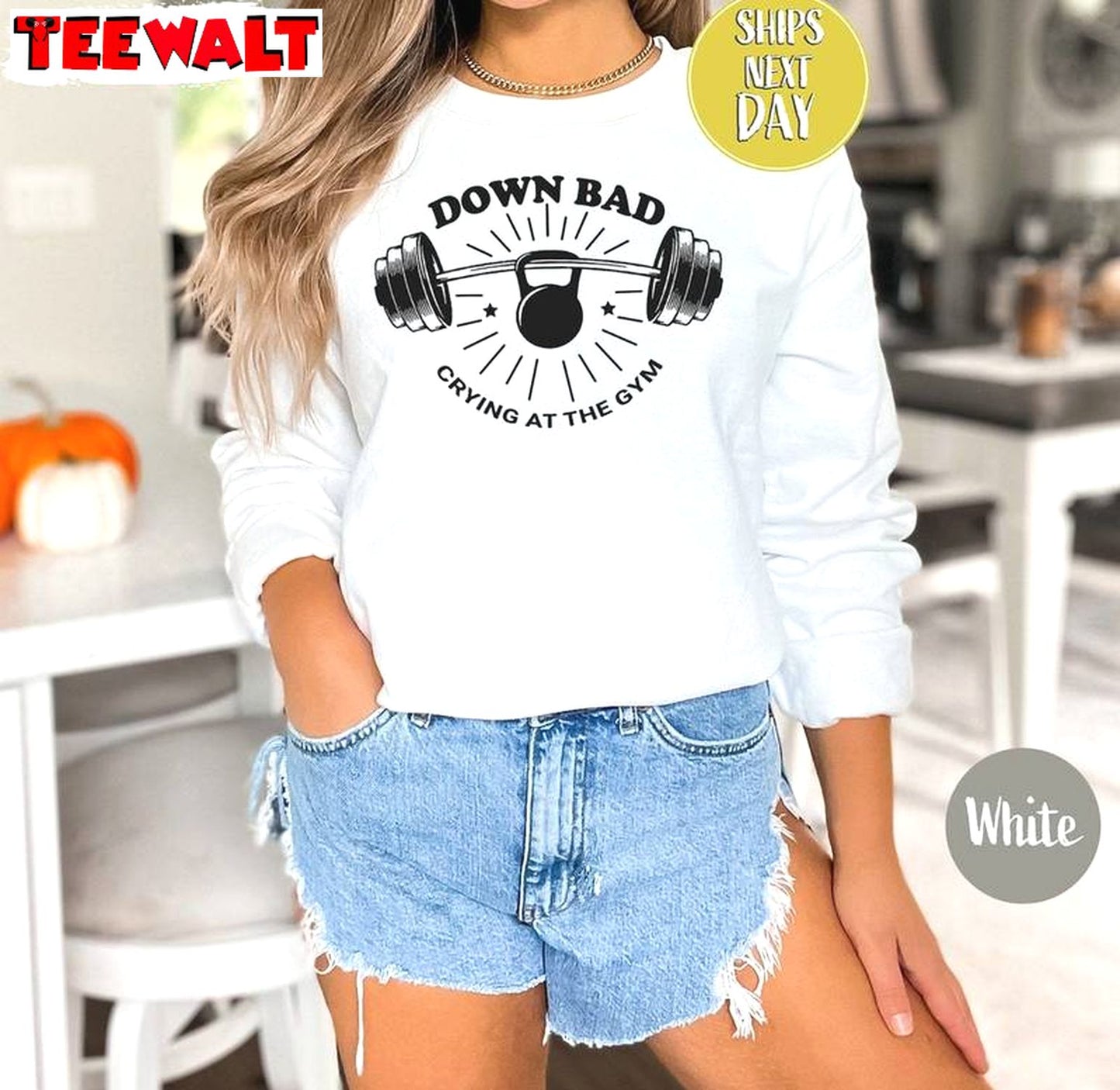 Down Bad Crying At The Gym Shirt, Funny Workout Gear Fitness Crewneck Sweatshirt Sweater