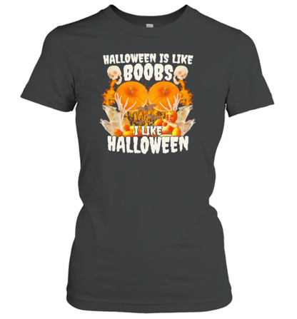 Halloween Is Like Boobs I Like Halloween Retro T-Shirt