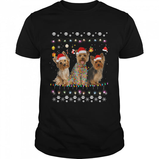 Yorkshire Terrier Dog Santa Tree Christmas Sweater Xmas Dogs T-Shirt B0BJVCY5L1s