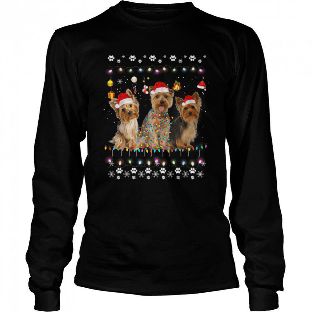 Yorkshire Terrier Dog Santa Tree Christmas Sweater Xmas Dogs T-Shirt B0BJVCY5L1s