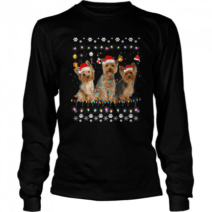 Yorkshire Terrier Dog Santa Tree Christmas Sweater Xmas Dogs T-Shirt B0BJVCY5L1s