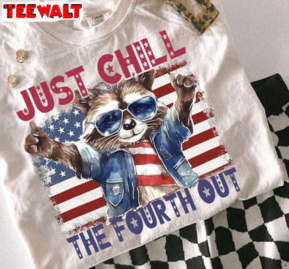 Retro 4th Of July Crewneck, Groovy Just Chill The Fourth Out Raccoon Shirt Sweater