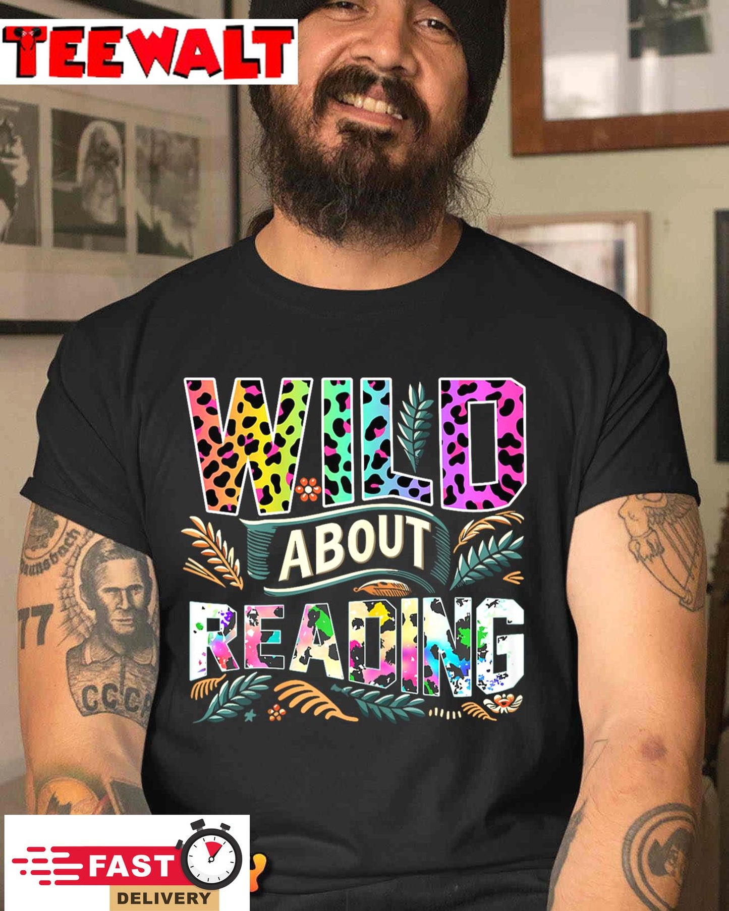 Wild About Reading Books Library Day Bookworm Leoparard T-Shirt