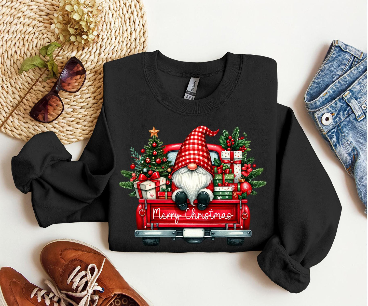 Gnome Merry Christmas Red Truck Holiday Shirt