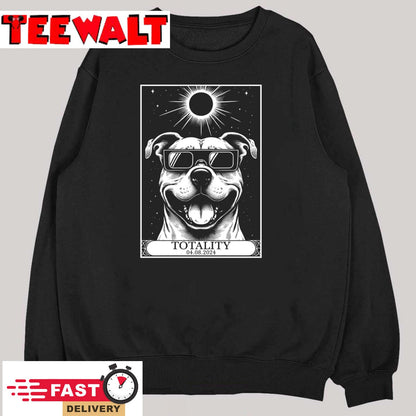 Solar Eclipse 2024 Totality Tarot Card Retro Pit Bull Dog Long Sleeve T-Shirt