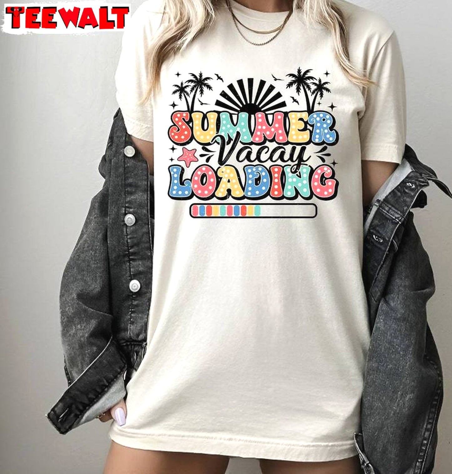 Vintage Summer Vacay Loading Shirt, Trendy Happy Summer Short Sleeve Crewneck