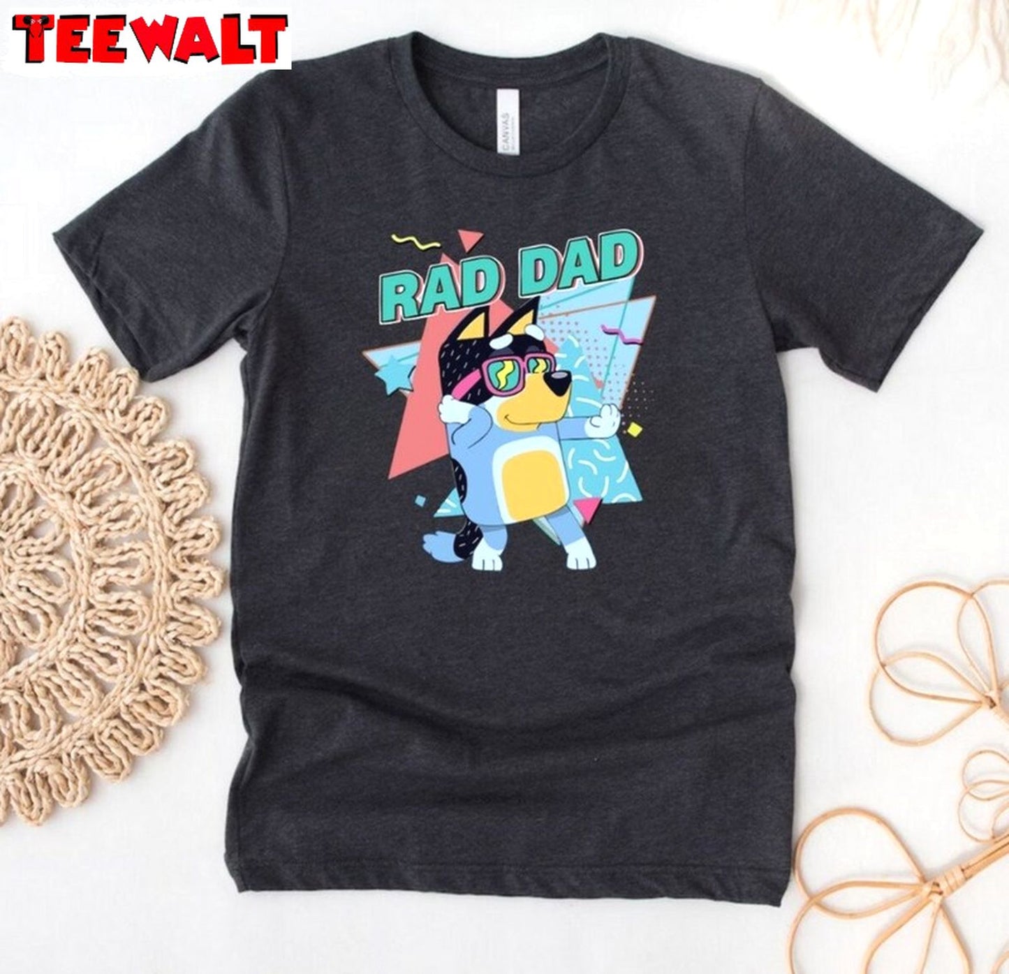 New Rare Bluey Rad Dad Shirt, Groovy Bluey Bandit Crewneck Long Sleeve