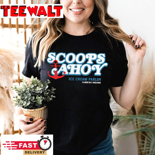 Scoops Ahoy Ice Cream Parlor Strange Things Hawkins Indiana T Shirt