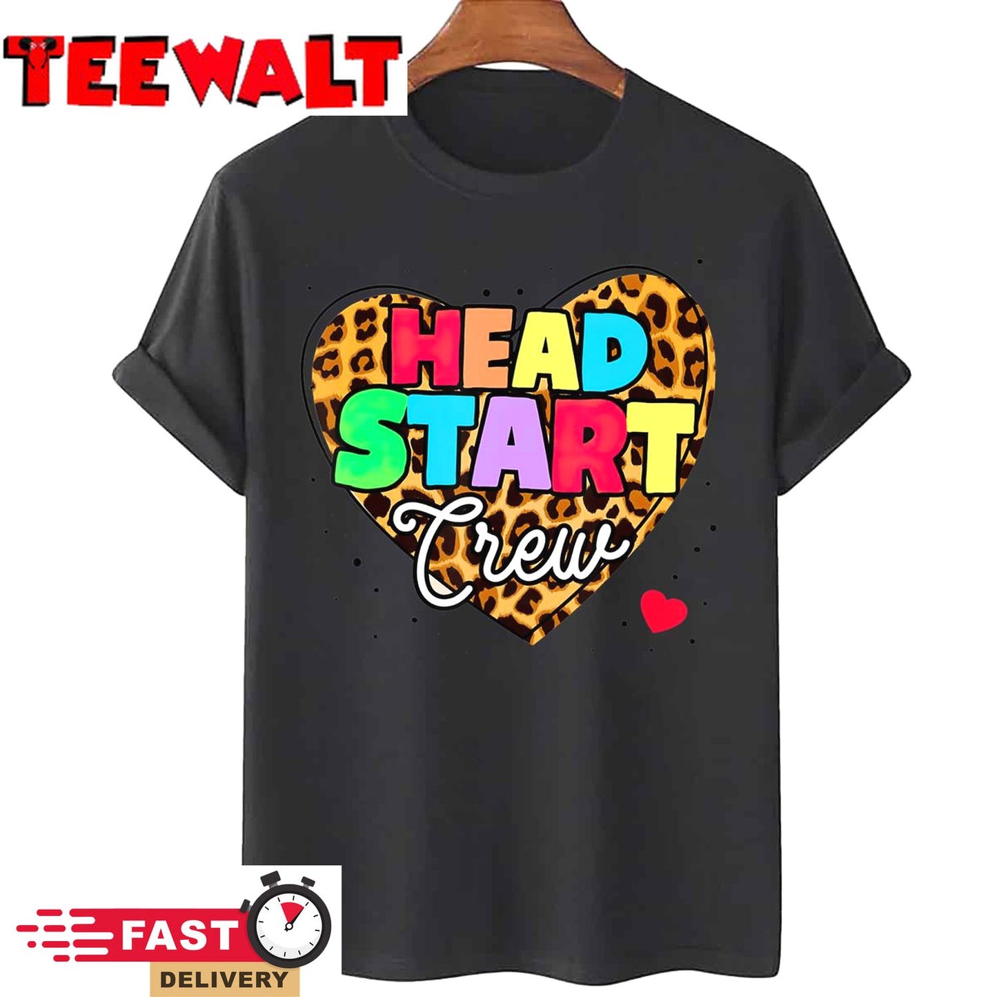 Headstart Crew Heart Leopard Back To School For Teacher Kids T-Shirt