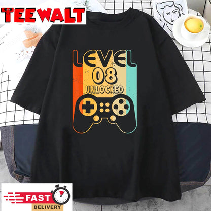 Level 8 Unlocked Shirt Funny Gift Video Gamer 8th Birthday T-Shirt