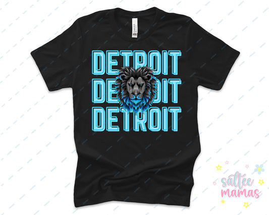 Triple Stack Detroit Lion Head Design T-Shirt