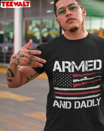 Limited Armed And Daddy Shirt, Awesome Fathers Day Crewneck Long Sleeve