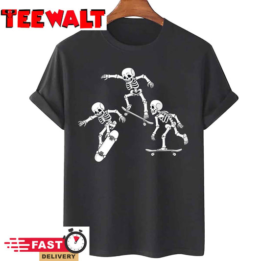 Skateboarding Skeletons Halloween Skater Boys Kids Skate T-Shirt