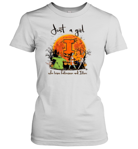 Just A Girl Who Love Halloween And Illinois Fighting Illini Football T-Shirt