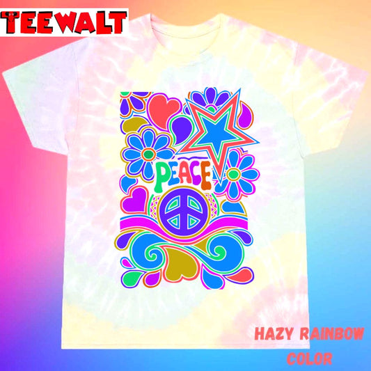 Peace And Love Flowers And Stars Hippie Unisex Tie Dye Tee