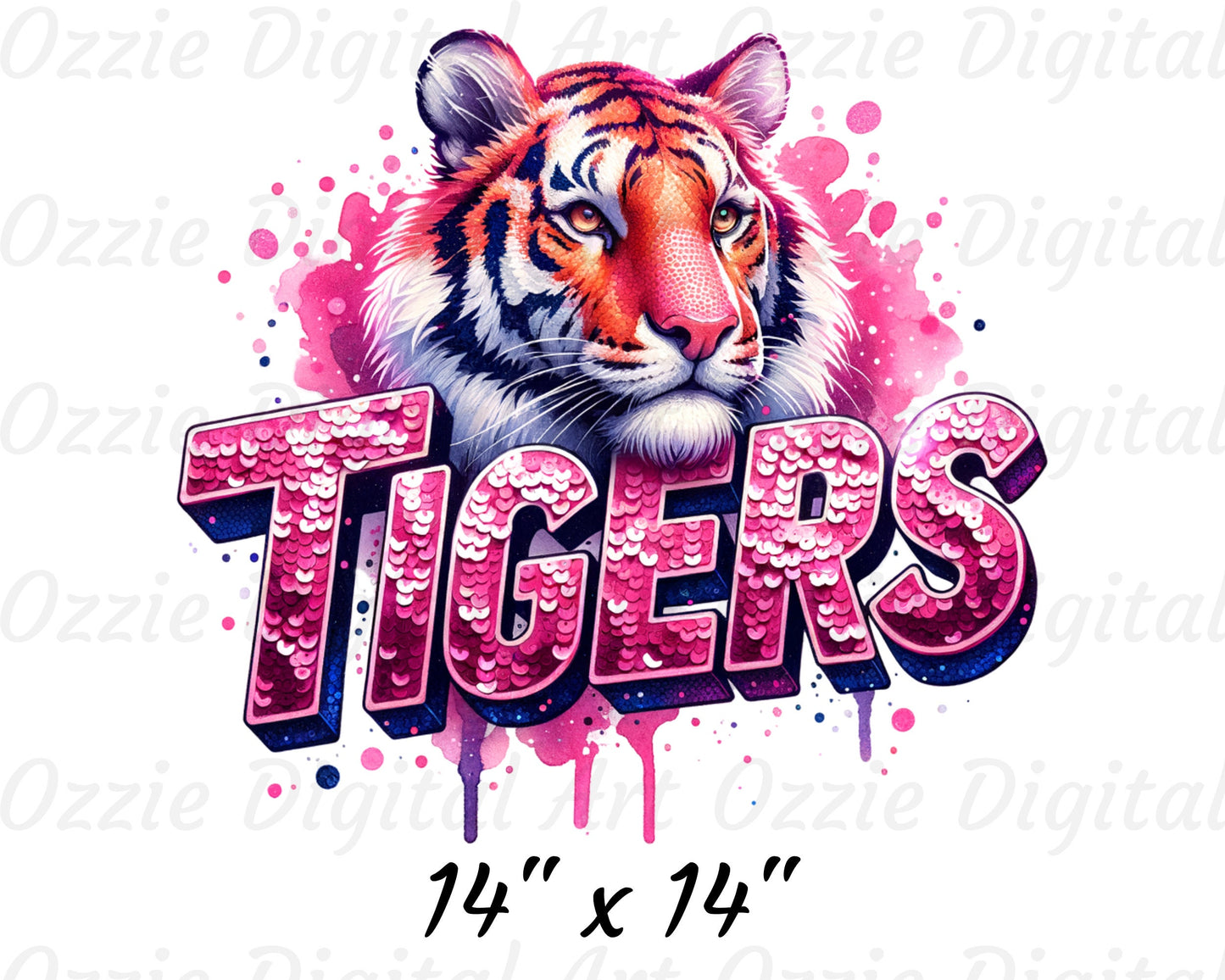 Pink Sequin Tiger Mascot Design T-Shirt For Football Season