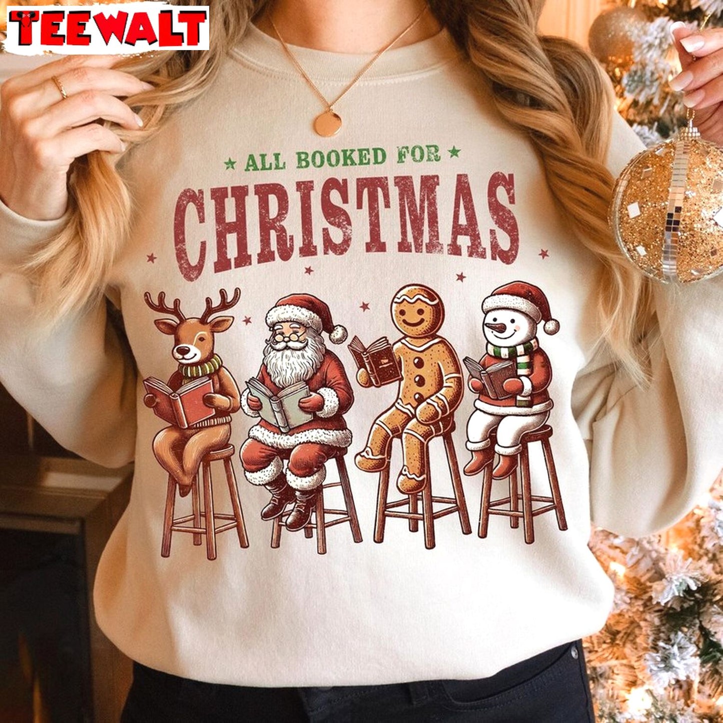 All Booked For Christmas Sweatshirt, Book Lovers Gift 03