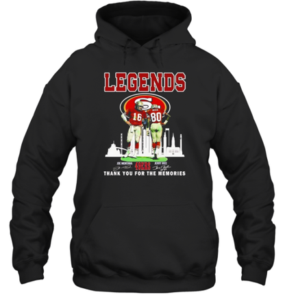 Joe Montana Jerry Rice Legends San Francisco 49Ers Thank You For The Memories Signatures T-Shirt