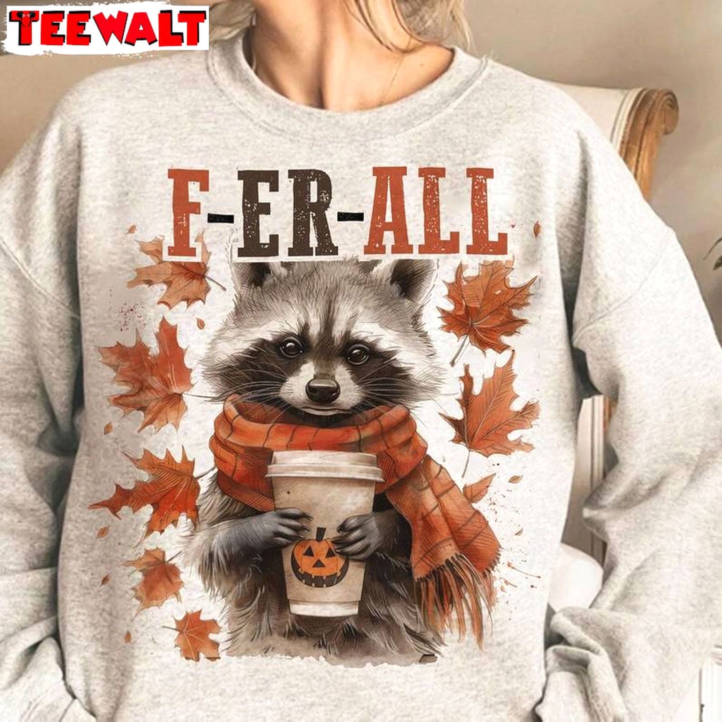 Creative Feral Girl Autumn Shirt, Funny Racoon Long Sleeve Tee Tops