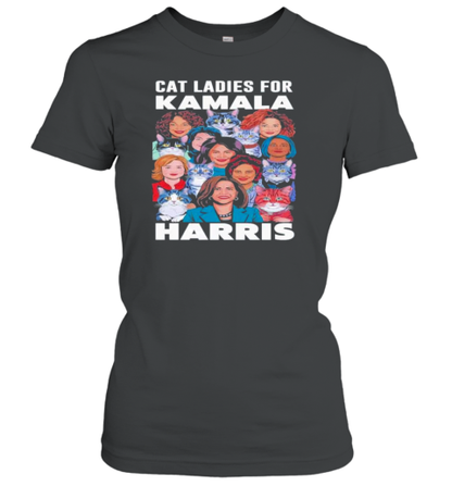 Cat Ladies For Kamala Harris Funny Cat President Kamala 2024 T-Shirt