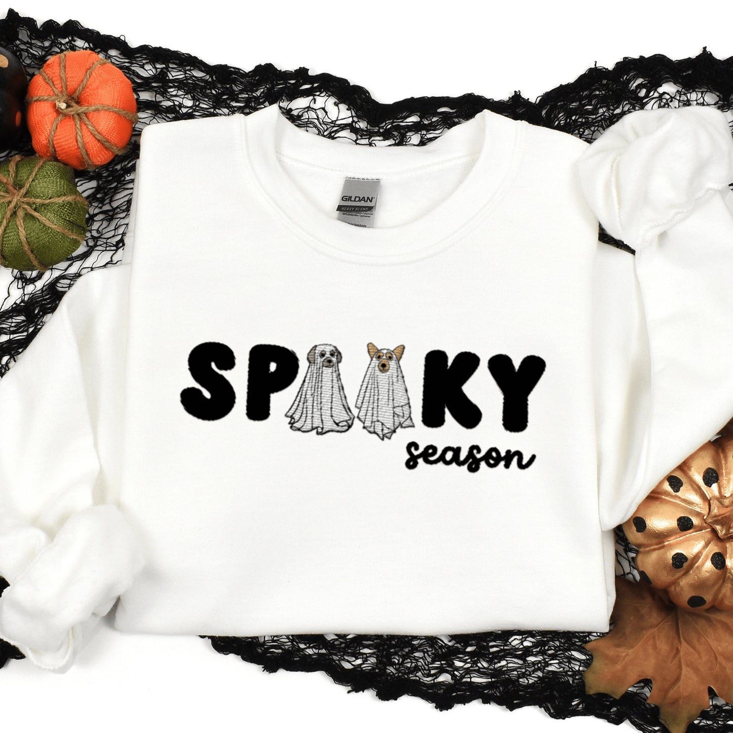 Embroidered Halloween Sweatshirt With Ghost Dogs For Dog Lover Gift