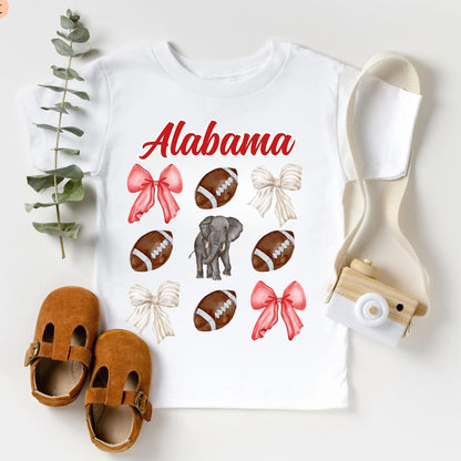 Alabama Baby Top Bow Shirt - Youth & Toddler Game Day Football Kids Shirt, Coquette Style