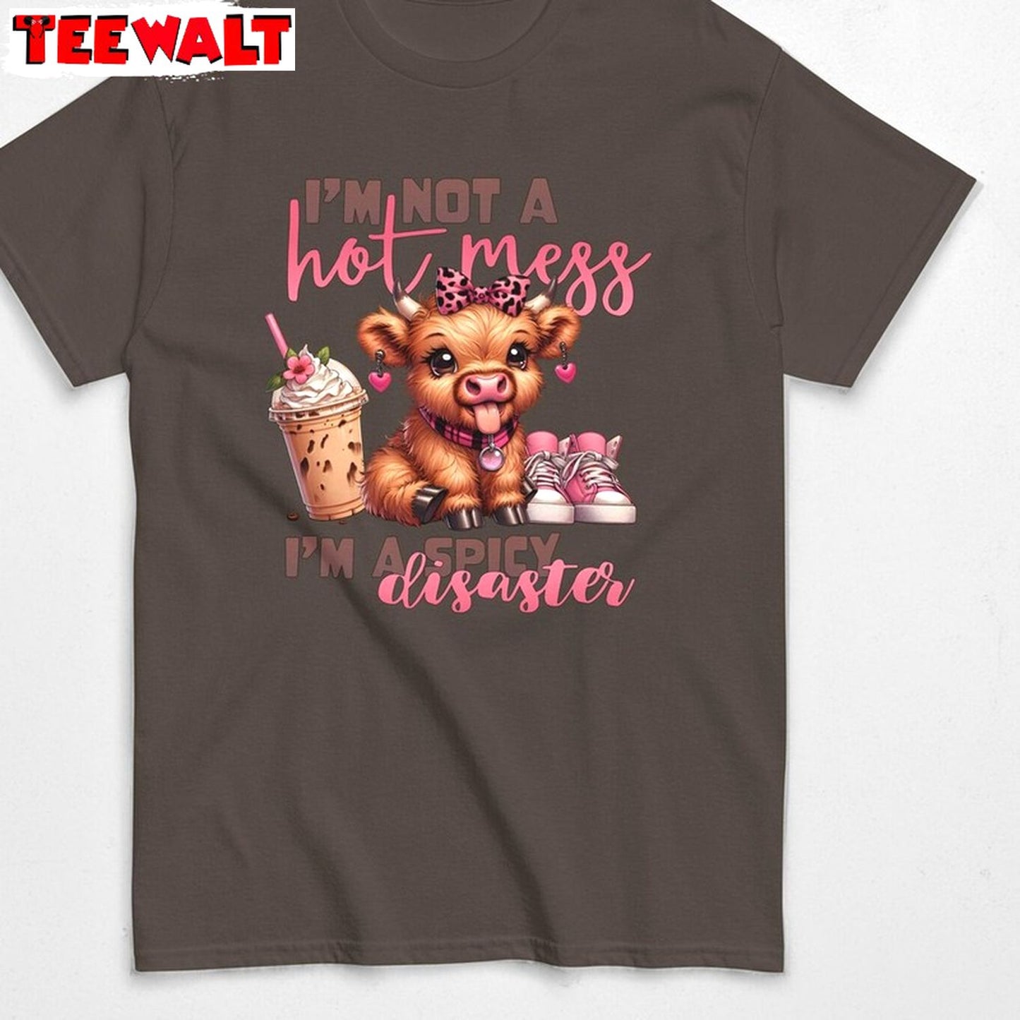 Cute Highland Cow With Leopard T Shirt, Trendy I'm Not A Hot Mess I'm A Spicy Disaster Shirt Sweater