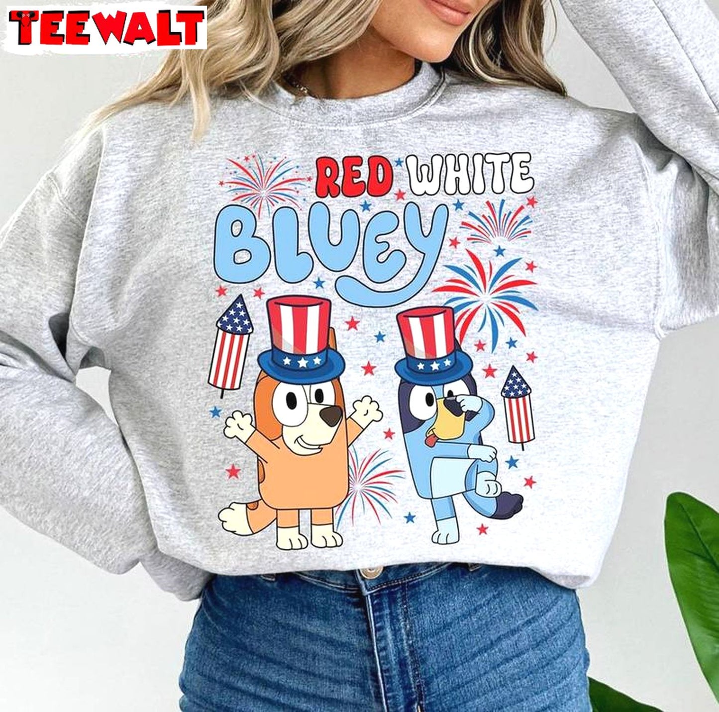 Cool Design Red White And Bluey Shirt, Limited America Short Sleeve Crewneck