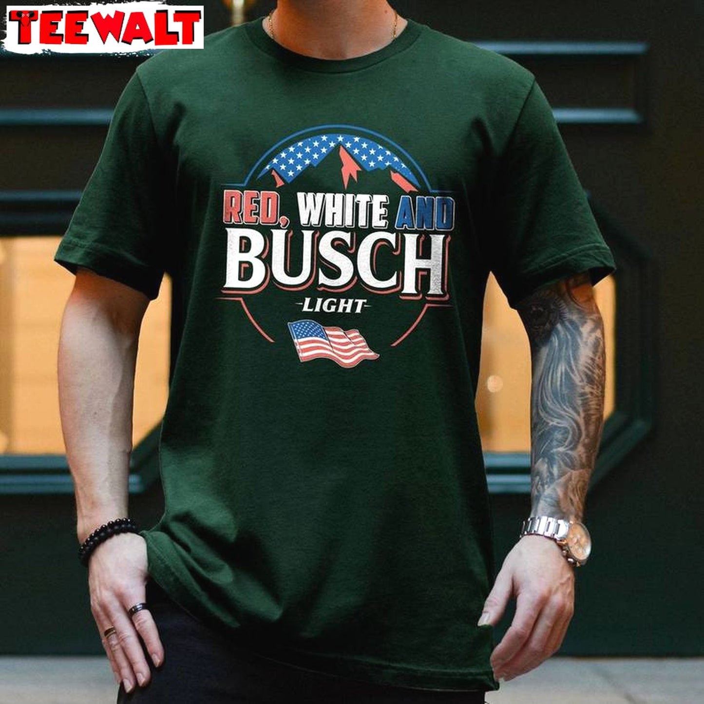 Red White And Busch Light Vintage Shirt, Creative Fourth Of July Short Sleeve Crewneck