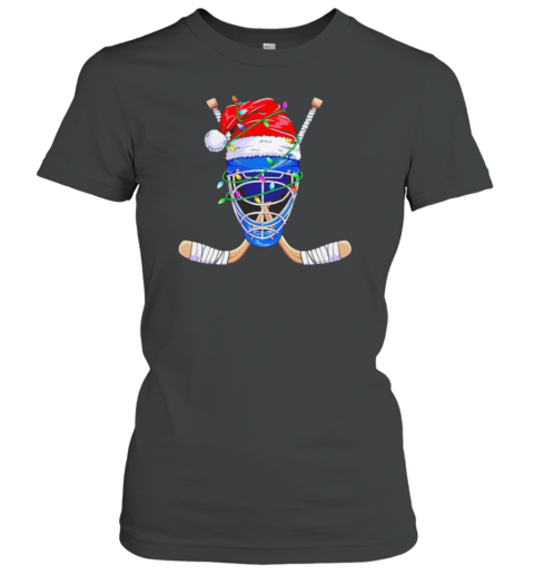 Ice Hockey Mask With Santa Hat Christmas T-Shirt