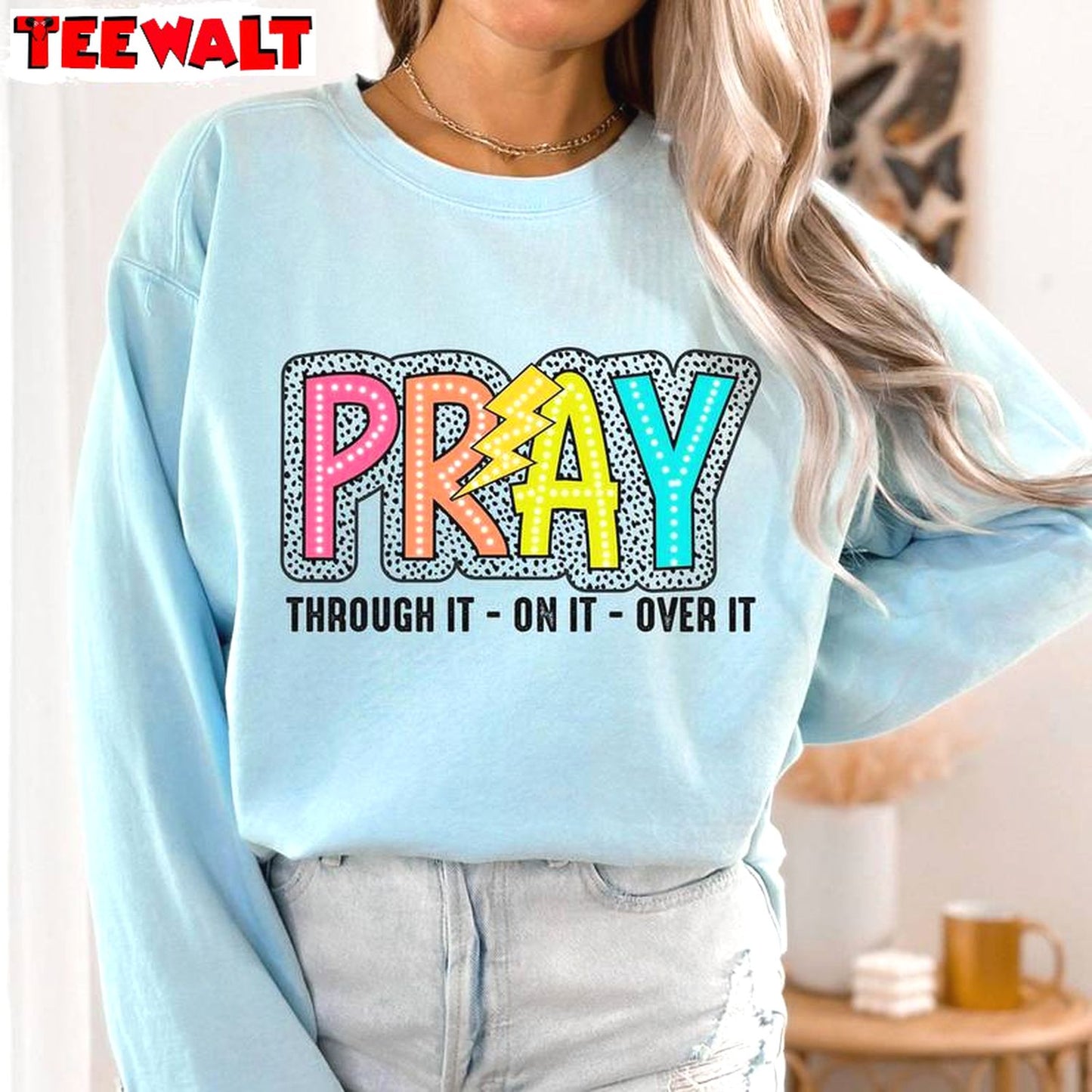 Pray On It Trendy Shirt, Dalmatian Dots Groovy Short Sleeve