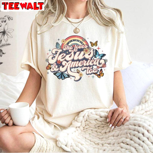 Awesome 4th Of July Sweatshirt , Creative She Loves Jesus And America Too