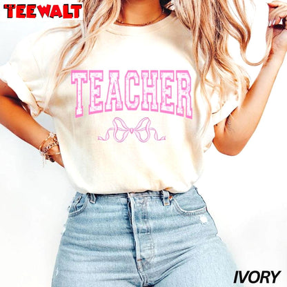 Awesome Coquette Teacher Shirt, Groovy Teacher Appreciation Long Sleeve Sweater