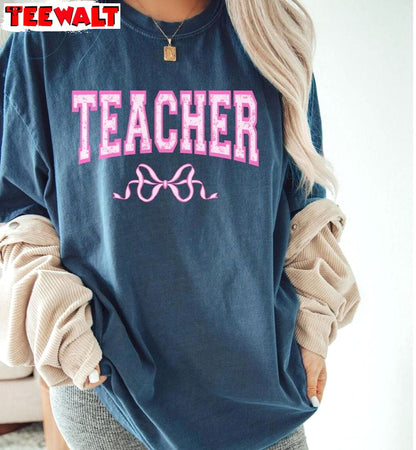 Awesome Coquette Teacher Shirt, Groovy Teacher Appreciation Long Sleeve Sweater