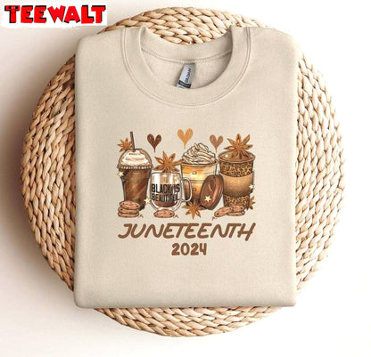 Juneteenth 2024 Coffee Lover Sweatshirt , Creative Juneteenth Coffee Shirt Crewneck