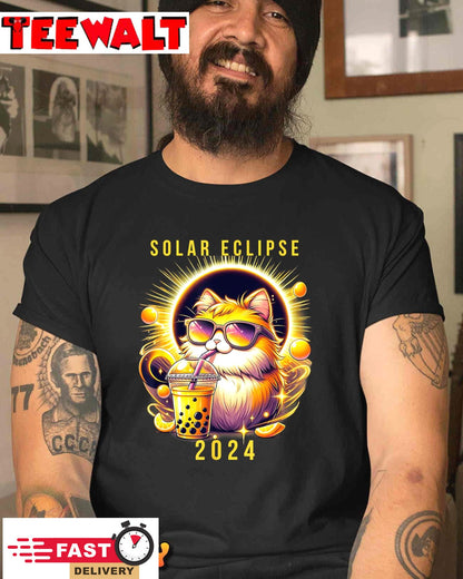 Solar Eclipse April 8 2024 Astronomy Kawaii Cat Lover T-Shirt