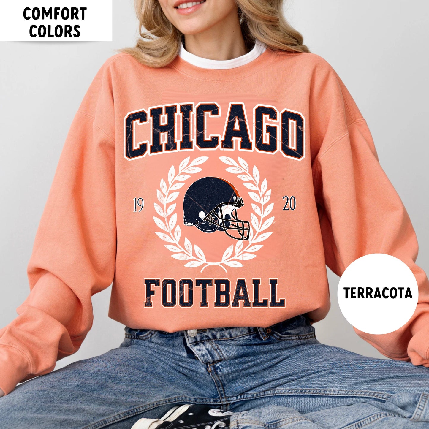 Chicago Football Sweatshirt Bear Crewneck Retro Shirt Gift Justin Fields