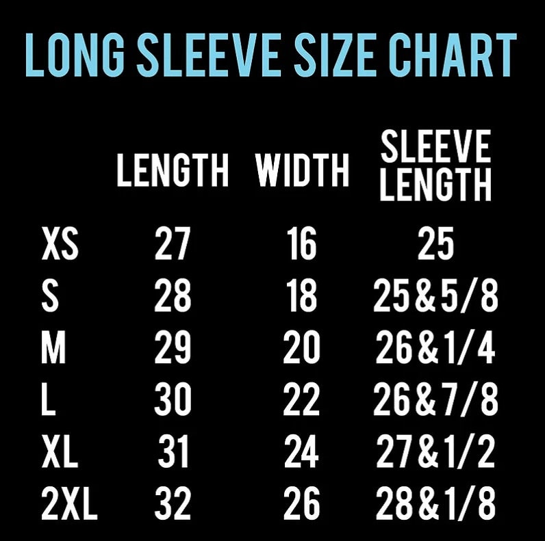 Long Sleeve Shirt Size Chart